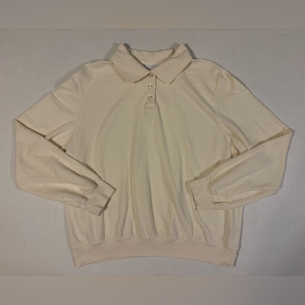 Alfred Dunner cream beige long sleeve collar pullover blouse size XL